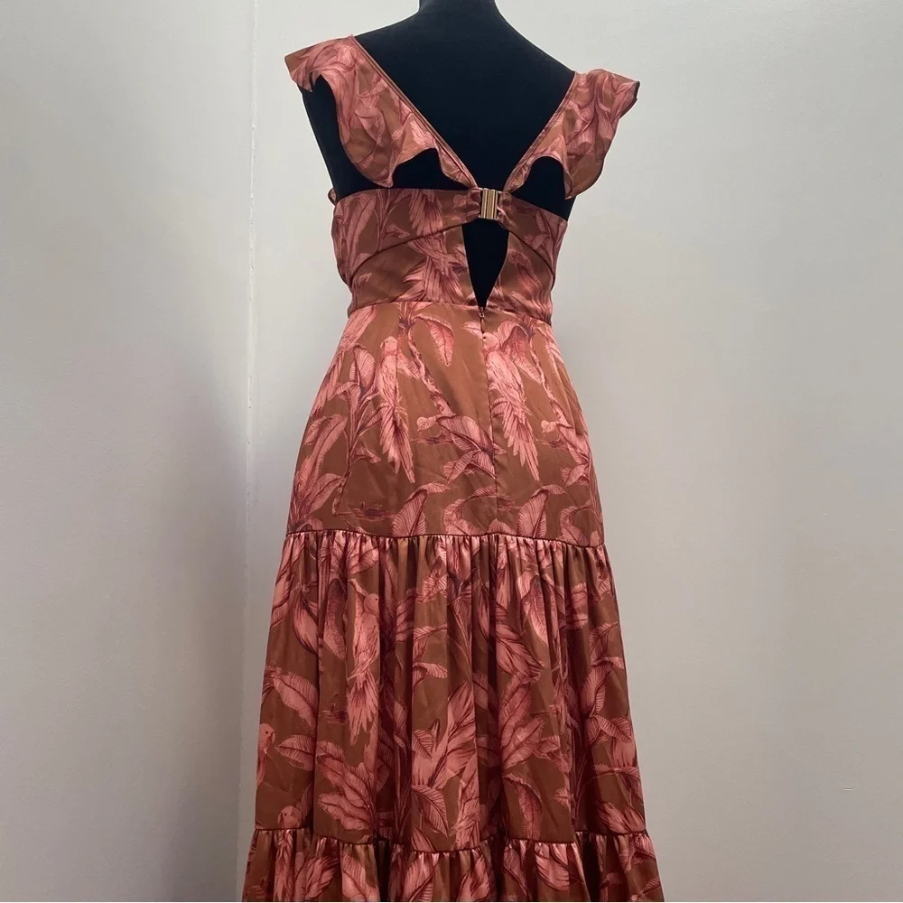 Significant Other- Copper Brown Floral Printed Cut Out Maxi Sollar Dress Size 4